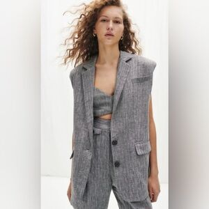 Shona Joy Amanda Sleeveless Linen Tailored Blazer in Ash Size 6